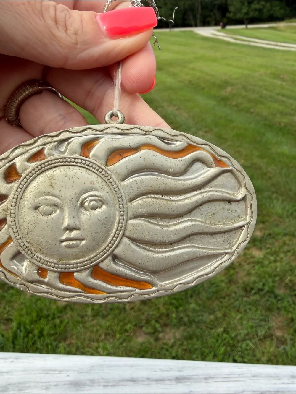 Vintage 90’s Metal Sun Man in Moon Face Christmas Ornament Metal Celestial